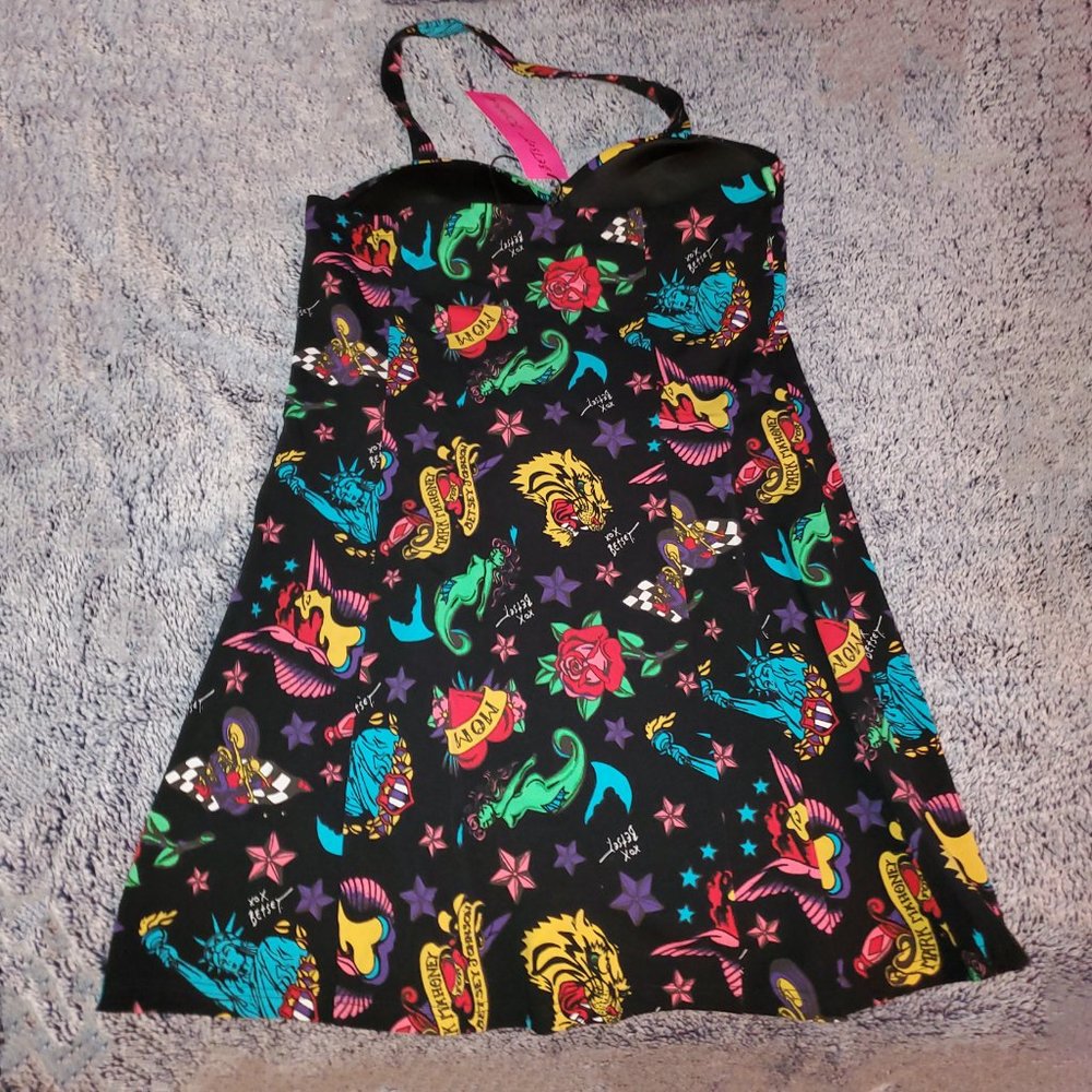 Betsey Johnson 80th Bash Tattoo Sweetheart Halter Trapeze Dress, Size XXL NWT - Picture 5 of 7